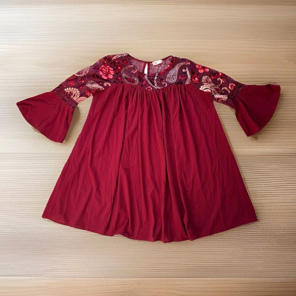 Altar’d State Tunic Mini Dress Womens Medium Boho Hippie Velvet Embroidery